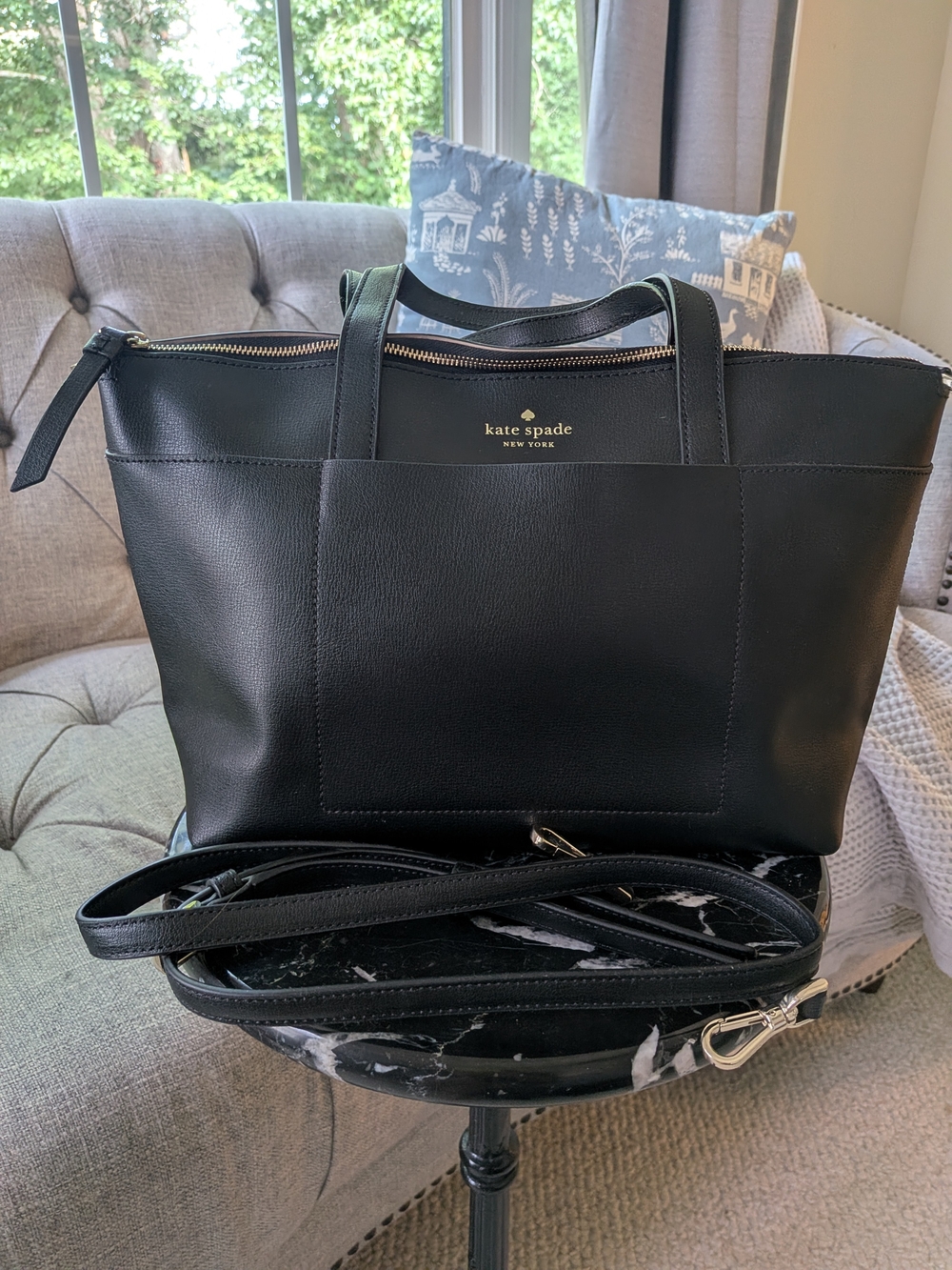 kate spade Black Leather Tote with Gold Hardware